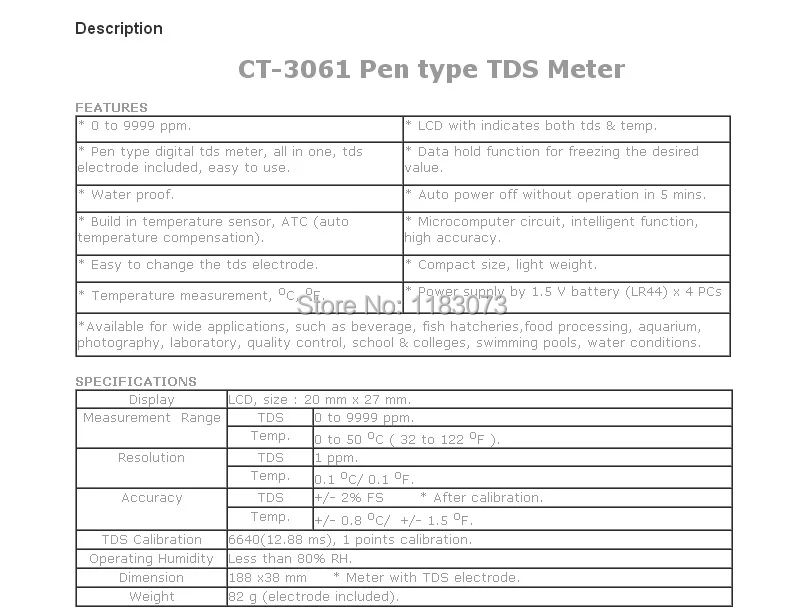 От 0 до 9999 ppm Ручка Тип Цифровой TDS метр Водонепроницаемый TDS тестер с ATC для аквариума лаборатория фабрика CT-3061