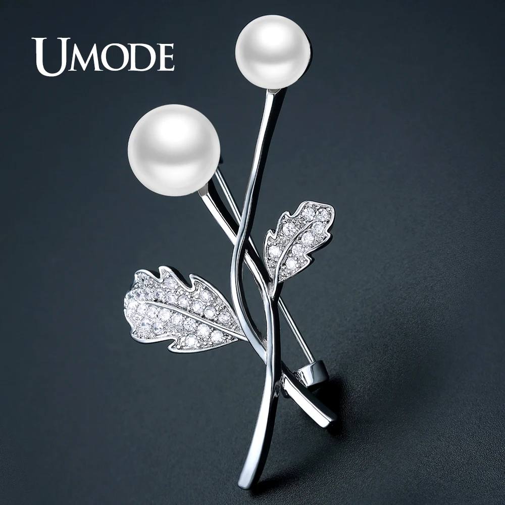 UMODE Leaves Brooches Pins Vintage Style Imitation Pearl Large Women Brooches Wedding Accessories Jewelry Christmas Gifts UX0026