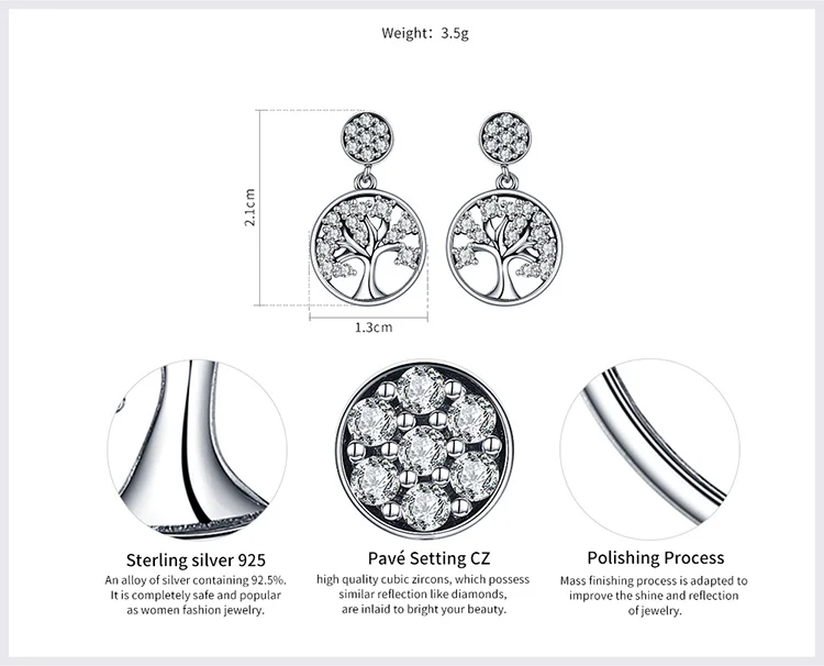 WOSTU,, подлинные 925 пробы, серебряное дерево жизни, висячие серьги для женщин, модный бренд, ювелирное изделие, подарок для друзей CQE067