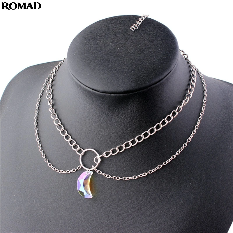 

For Women Crystal moon pendant chain multi-layer necklace Crystal Pendant Meditation Spike Pendulums for Women Jewelry A40