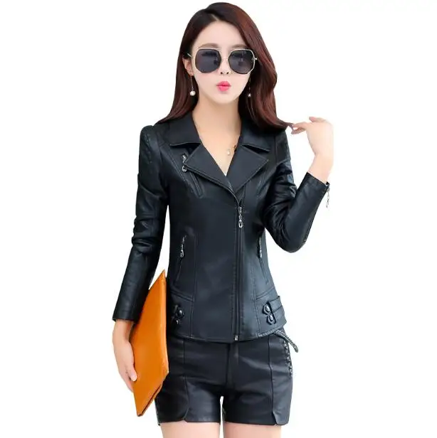 high quality Big Size Short Leather Jackets 5XL womans black leather jacket Spring leather jacket Women Fashion leather Coat red