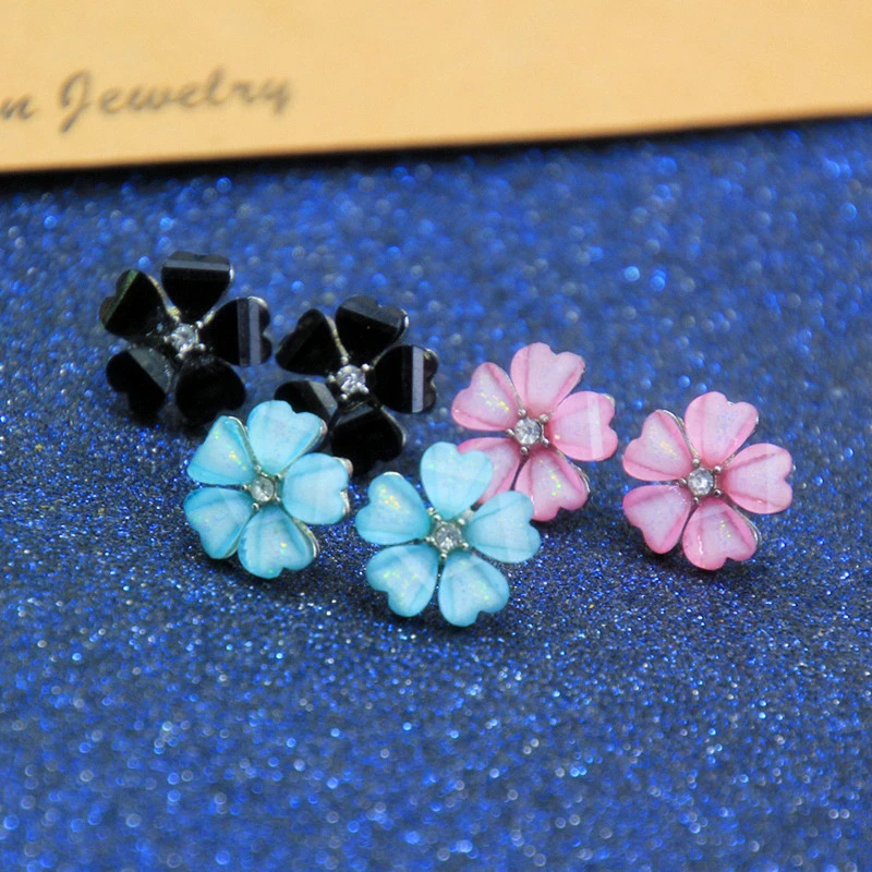

E0133 Hot Sale Pink Blue Black Flower Stud Earrings For Women Girls Cute Earrings Statement Ear Jewelry Exquisite Gift Wholesale