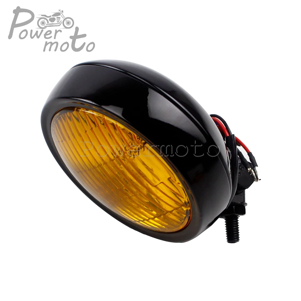 Черный Универсальный 4," ретро мотоцикл фара для Harley Kawasaki Suzuki Chopper Пользовательские Bates головной свет желтый фонарь с линзой
