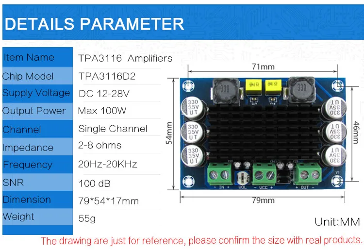 CIRMECH TPA3116 цифровой усилитель мощности плата TPA3116D2 цифровой аудио усилитель плата DC 12-26 в моно канал 100 Вт для динамиков
