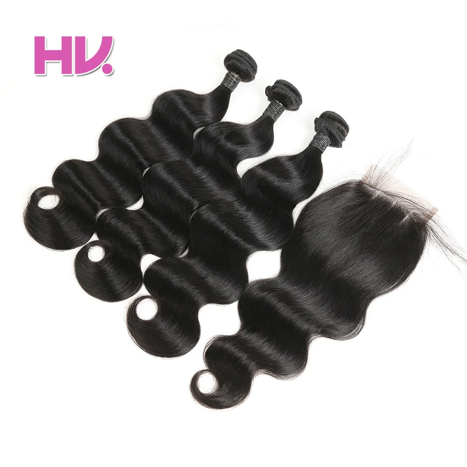 Hair Villa One Pack Remy Brazilian Body Wave Bundles Human Hair Weave with 4*4 Swiss Lace Closure Full Hand Made for Salon brazilian-body-wave-hair-bundles-with-closure