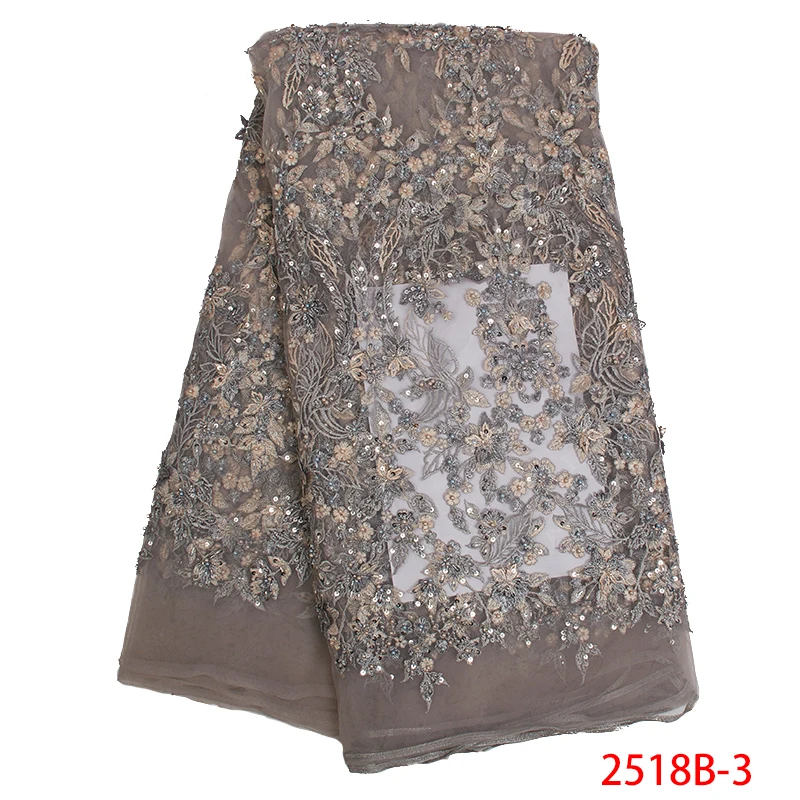 

Hot Sale African Tulle Lace Fabric 2019 French Nigerian Mesh Net Laces Fabrics with Beads Sequins for Dresses 5yards KS2518B-3