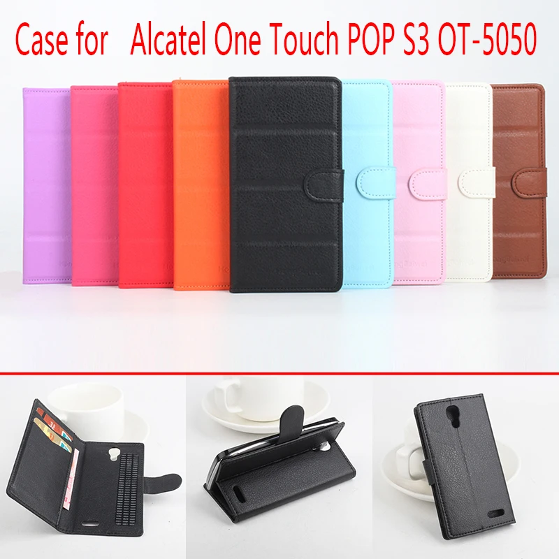 

For Alcatel One Touch S35050 Phone Case Folio Flip Pure Color Lichee Pattern PU Leather Wallet Case Cover Cash/Card Slots sh aa