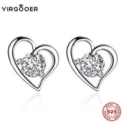 Virgooer 925 пробы серебро серьги с бриллиантами маленький в форме сердца с милыми ушками украшения для утонченное украшение для девушки