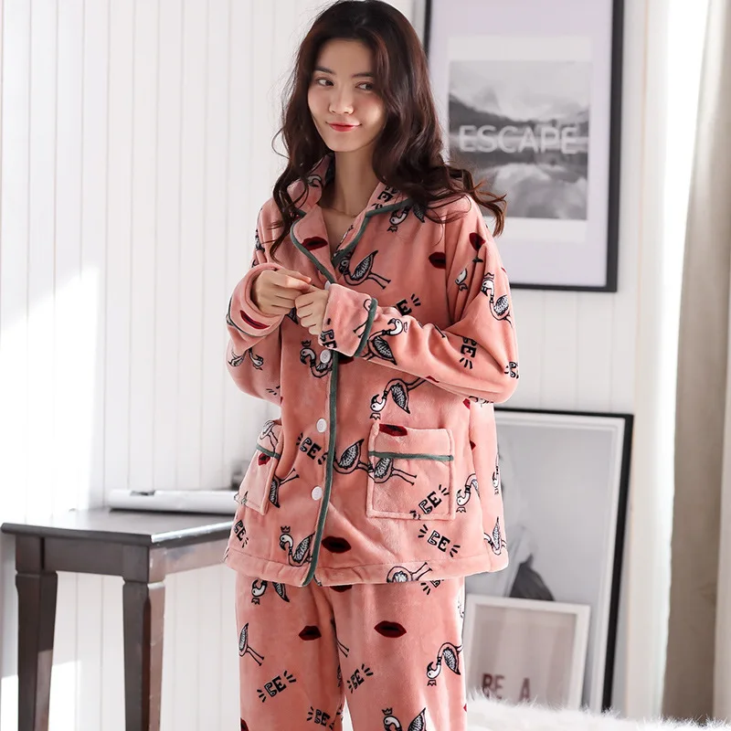 Милые фланелевые зимние парные пижамы с рисунком животных, набор для женщин и мужчин, плюшевая тканевая Пижама, домашняя одежда