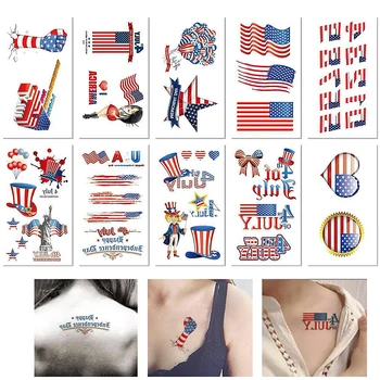 

10 Sheets Waterproof Temporary Tattoo Stickers for Kids Adults Independence Day Fourth 4th of July Themed Party Supplies