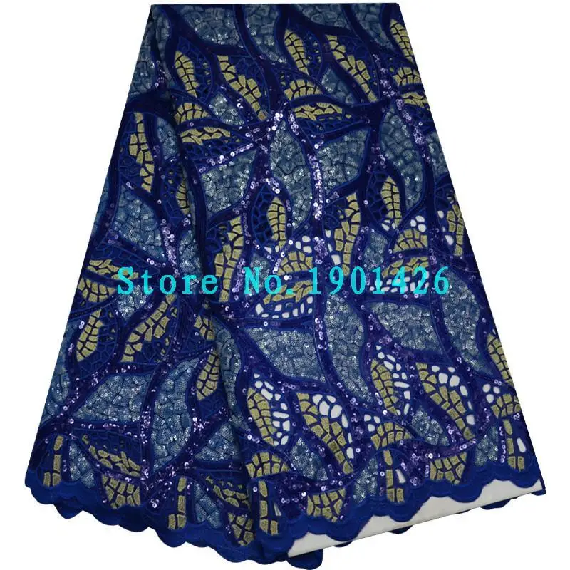 

blue Silk Cotton African Net Lace Organza Design Nigerian wedding Lace Dress Double Organza Sequin Fabric High Quality XYX585