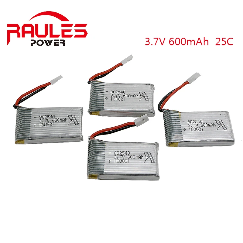 

Hot Sale 4pcs Syma X5-15 X5C X5SW-1 H5C E30 E30W 1 to 4 3.7V 600mAh 25C Upgrade Lipo Battery With Charger