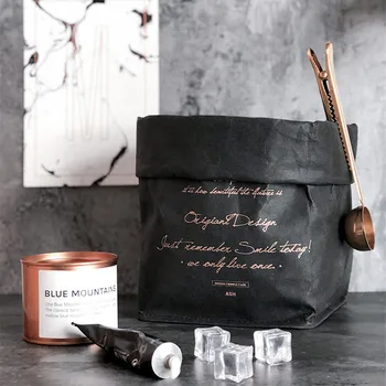 

Vintage Letter Black Washable Kraft Paper Storage Bag Minimalist Flower Plant Pot Tote Home Foldable Bread Fruit Storage Pouch