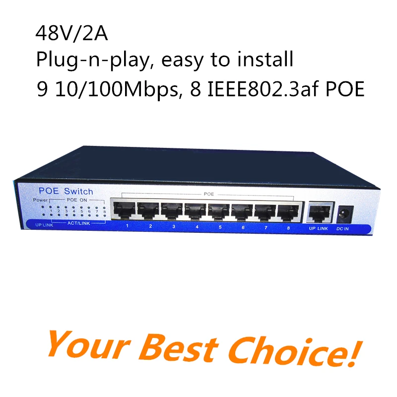 Стандартный IEEE802.3af 8 poe коммутатор 9 портов rj45 48 В для poe беспроводной AP/poe ip-камеры и т. д