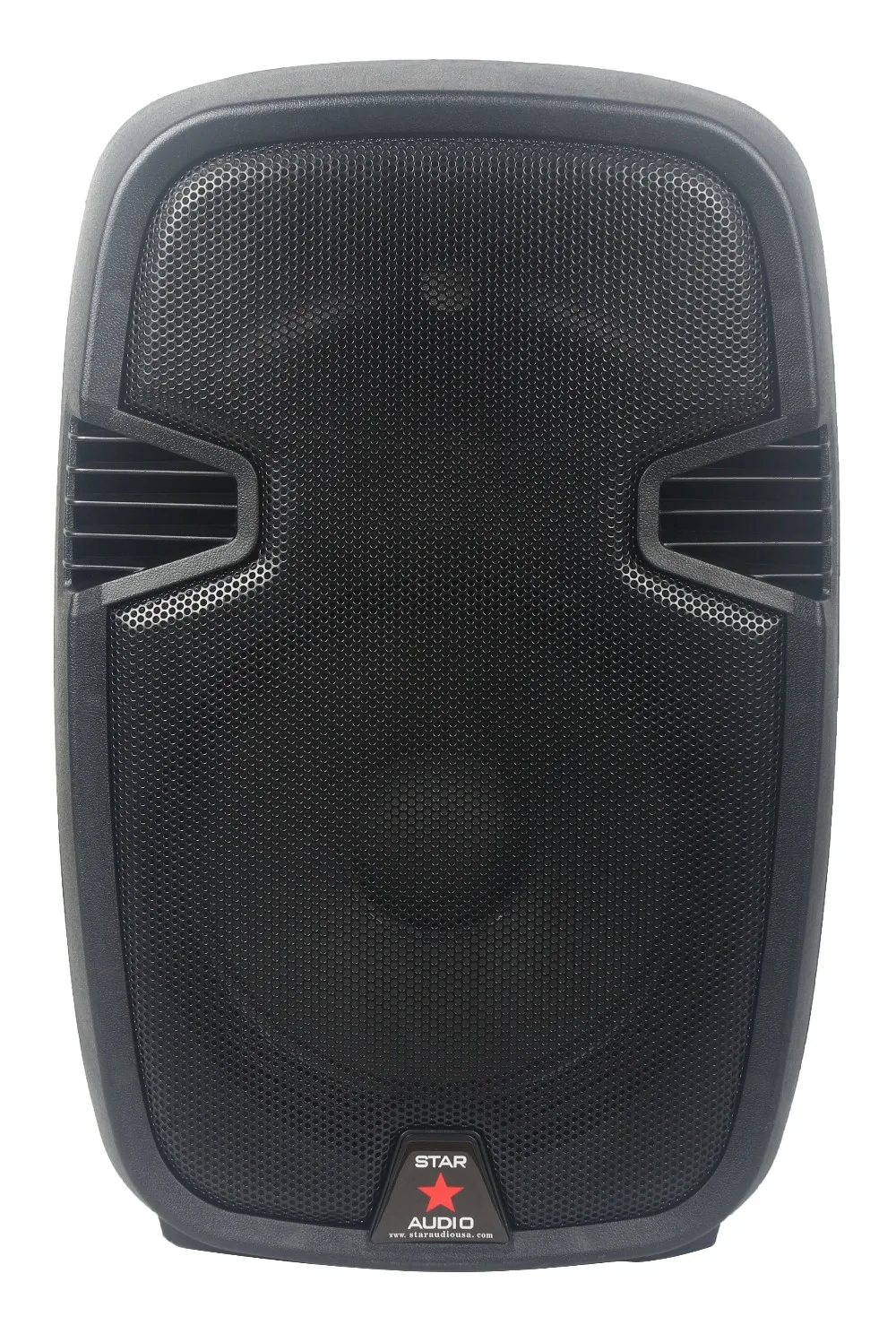 front of dual 12 inch powered pa speaker with bluetooth usb sd card for stage