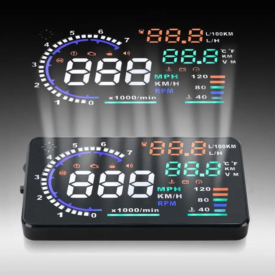  A8 5.5'' Car HUD Head Up Display OBD II 2 Speed Warning System Windscreen Projector Vehicle RPM MPH Fuel Consumption Styling 