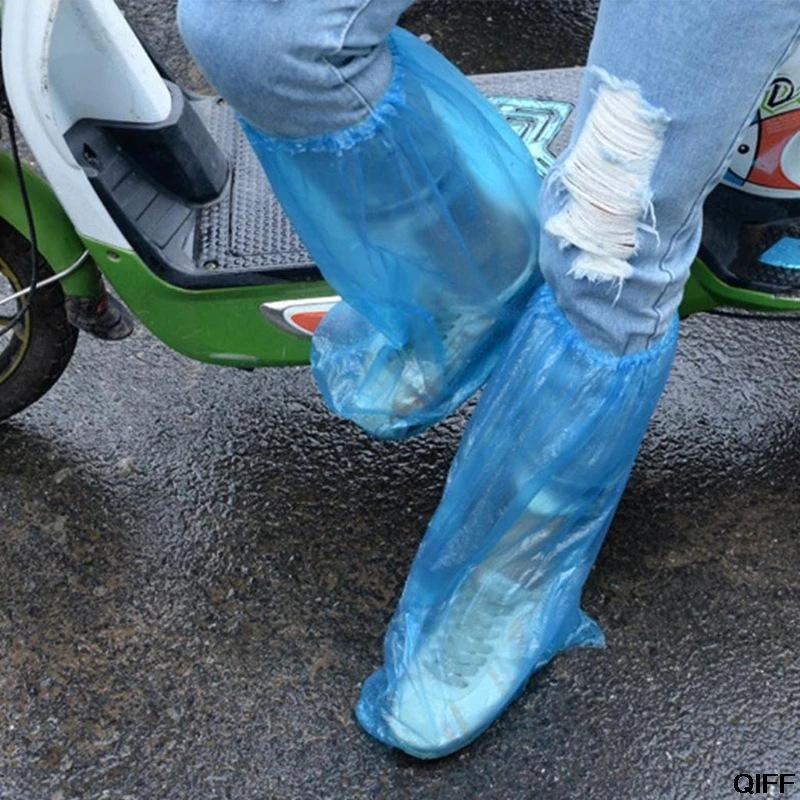 1 пара прочные водонепроницаемые толстые пластиковые одноразовые дождевые Чехлы для обуви высокий-высокий ботинок