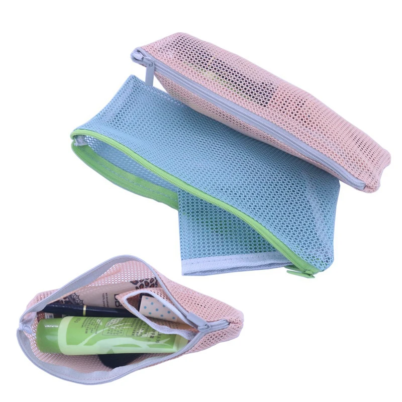 Women Mesh Cosmetic Bag Zipper Make Up Case Travel Toiletry Wash