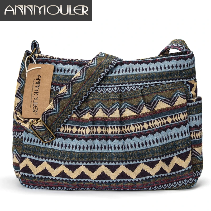 Annmouler ماركة المرأة crossbody حقيبة خمر سعة كبيرة الكتف حقيبة متعددة جيب القطن رسول حقيبة المتشرد للسيدات