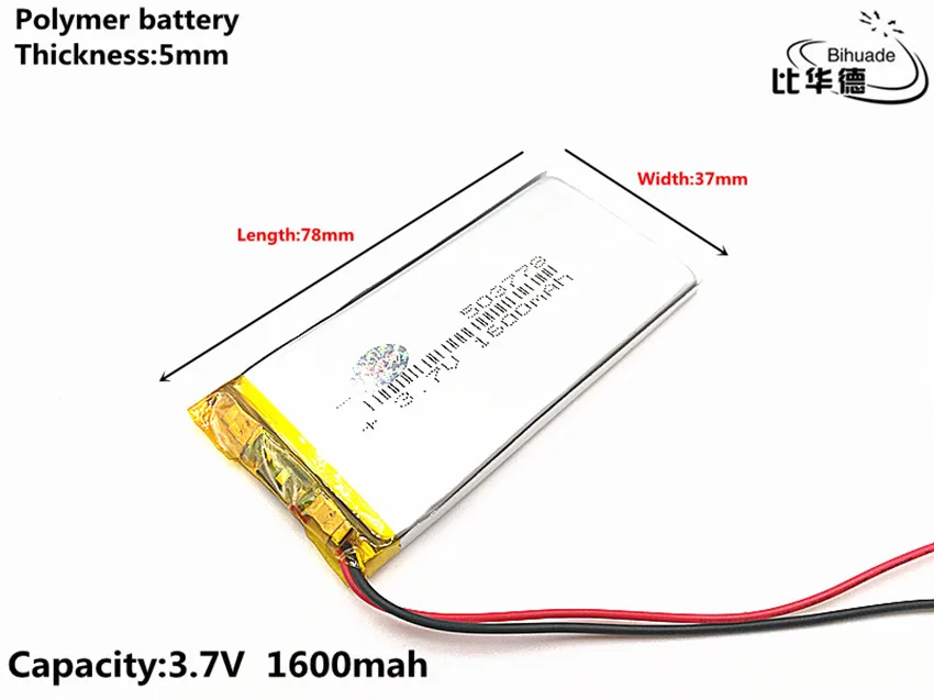 1 шт./лот 3,7 V, 1600 mAH, 503778 полимерный литий-ионный/литий-ионный аккумулятор для игрушки, POWER BANK, gps, mp3, mp4