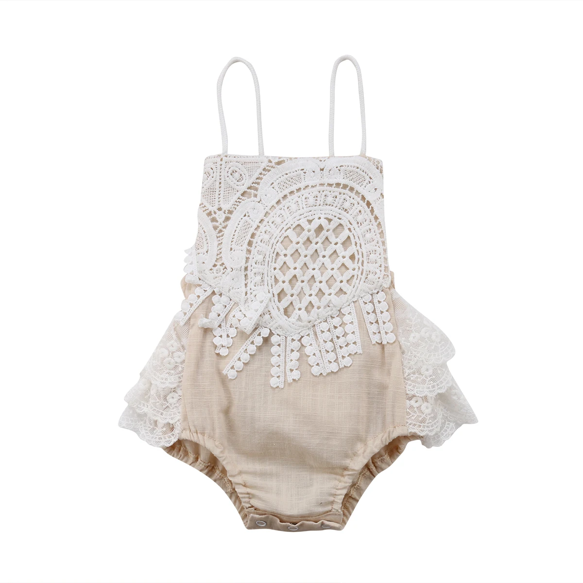 Buy Beige Lace Toddler Baby Girl Romper Shoulder strap