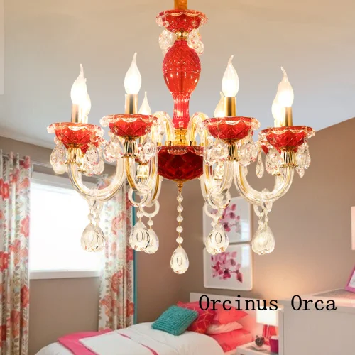 

European Romantic Red Crystal Chandelier Living Room Dining Room French Luxury LED Colored Crystal Glass Chandelier