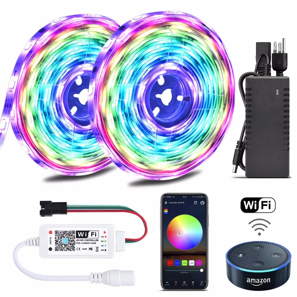 Светодиодный светильник Alexa 32 8 футов 10 м гибкий адресуемый RGB работает с Wi Fi SPI Music