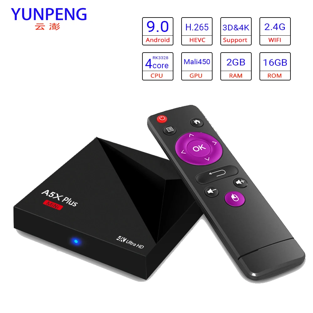 Android 9,0 RK3328 4 ядра 2 GB + 16 GB 2,4G wifi 100 M LAN HD2.0 Smart tv Box