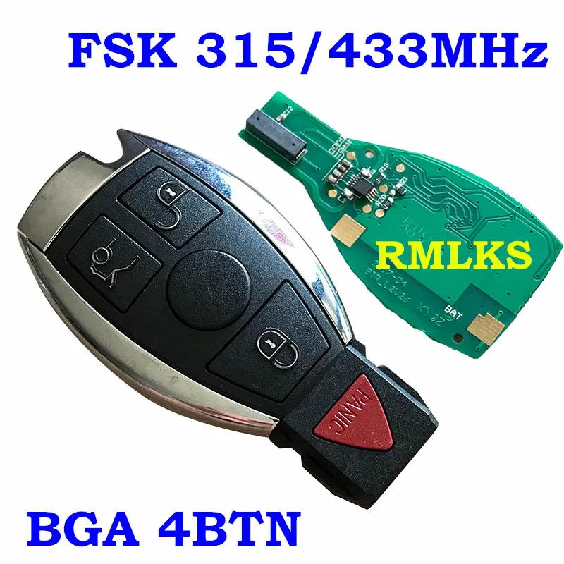 RMLKS Smart Key 315MHz 433MHz Fit For Mercedes Benz 2 3 4 Button Auto Remote Key Support NEC BGA 2000+ With PCB Uncut Blade