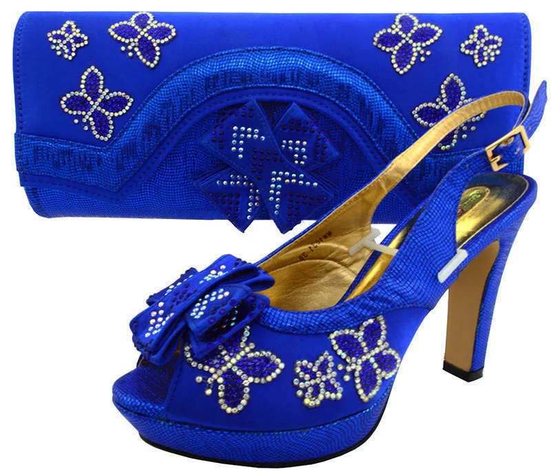 

Free shipping royal blue african shoes and bag set italy newest 2017 design women sandal shoes high heel 4.6 inches SB8090