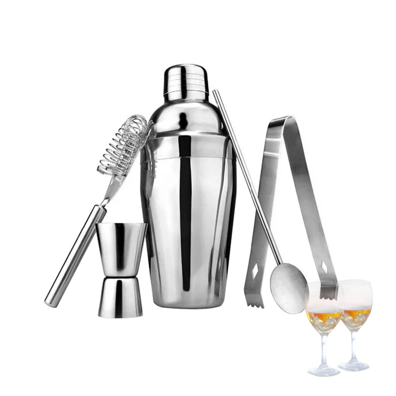 

5pcs/Set Cocktail Shaker 550ml Professional Stainless Steel Mixer Wine Maker Jigger Ice Strainer Clip Spoon Bar Tools Household
