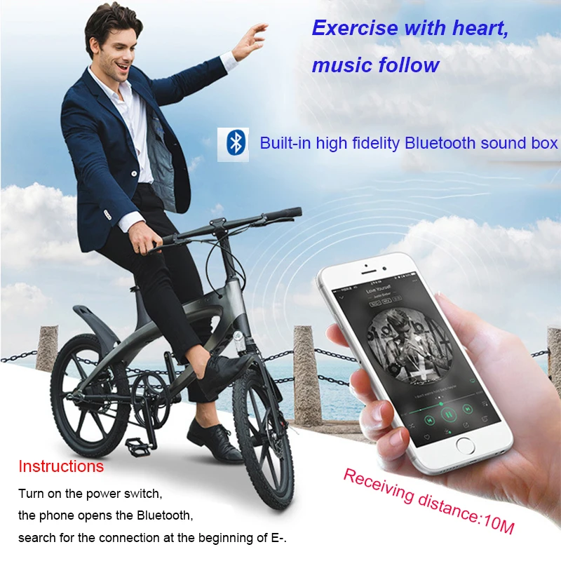 Perfect Electric Bike 36V 250w Cycle 5.4AH  Lithium Battery Electric Bicycle Front and Back Disc Brake Ebike With Bluetooth Speaker 4