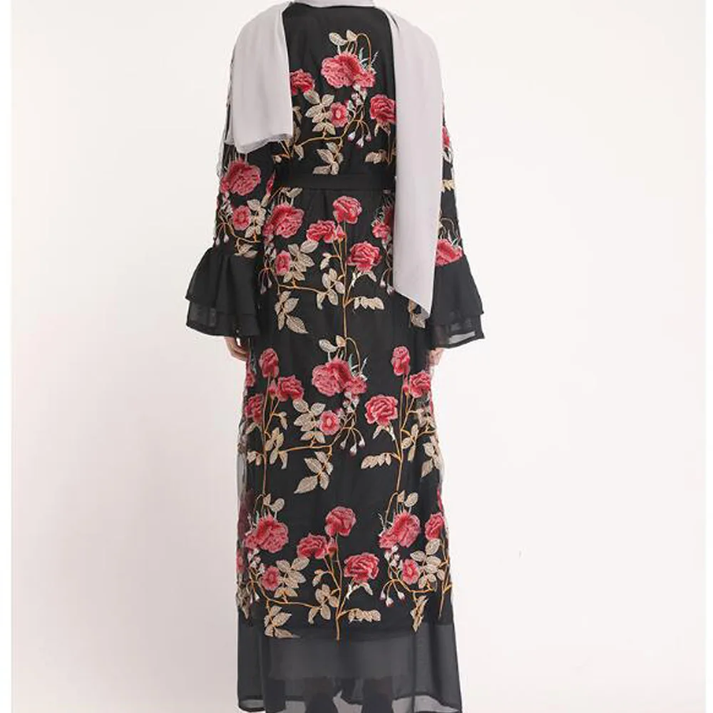 Женские мусульманские платья с цветочной вышивкой в Дубае abaya халат этнический кардиган с длинными рукавами кафтан элегантный дизайн