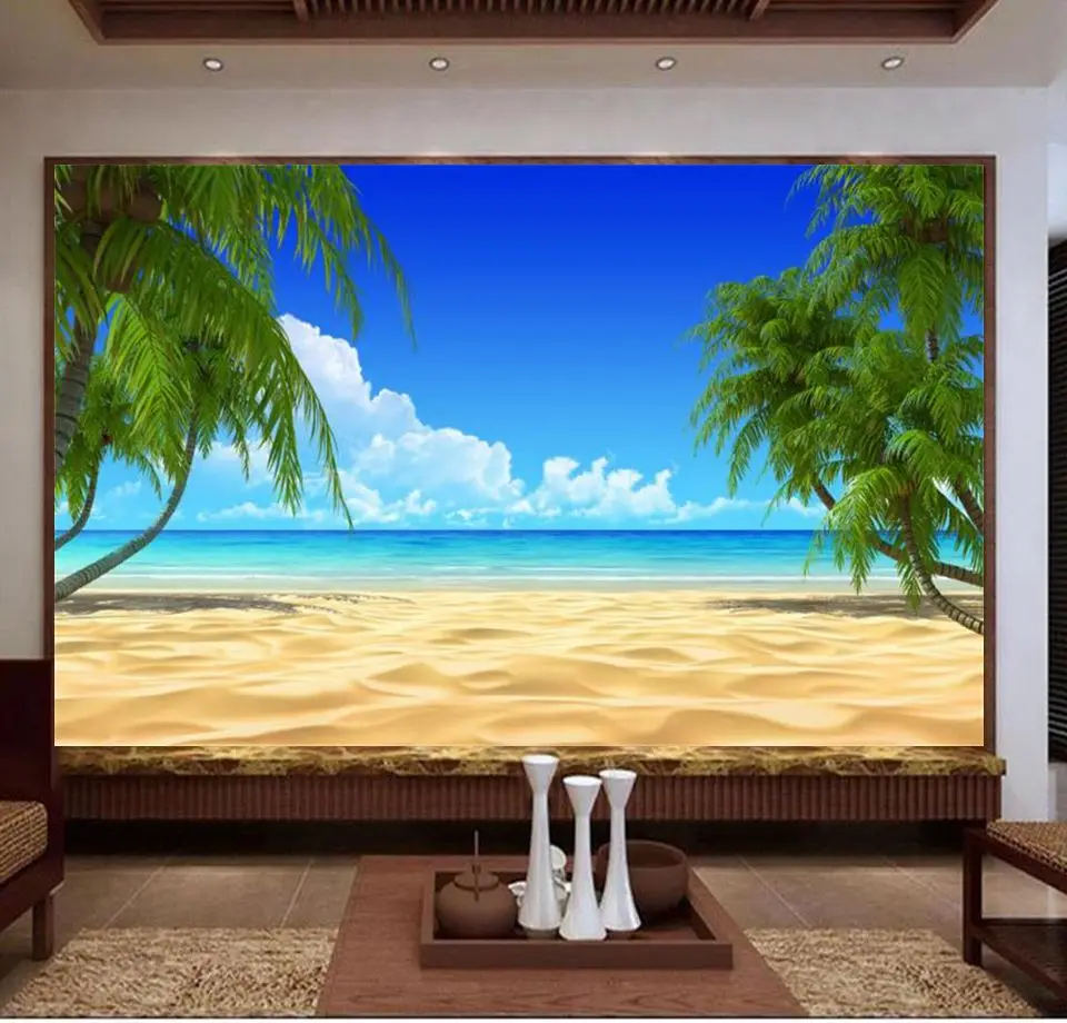3d Wallpaper Kustom Foto Wallpaper Ruang Tamu Mural Palm Beach