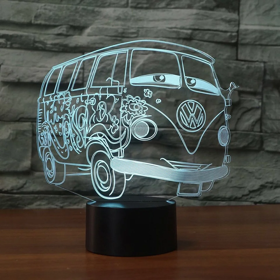 3d визуальная Иллюзия Кемпинг автобус ночник прозрачный акриловый светодиодный автомобиль 3D лампа 7 цветов Изменение сенсорный стол Bulbing комната лампа