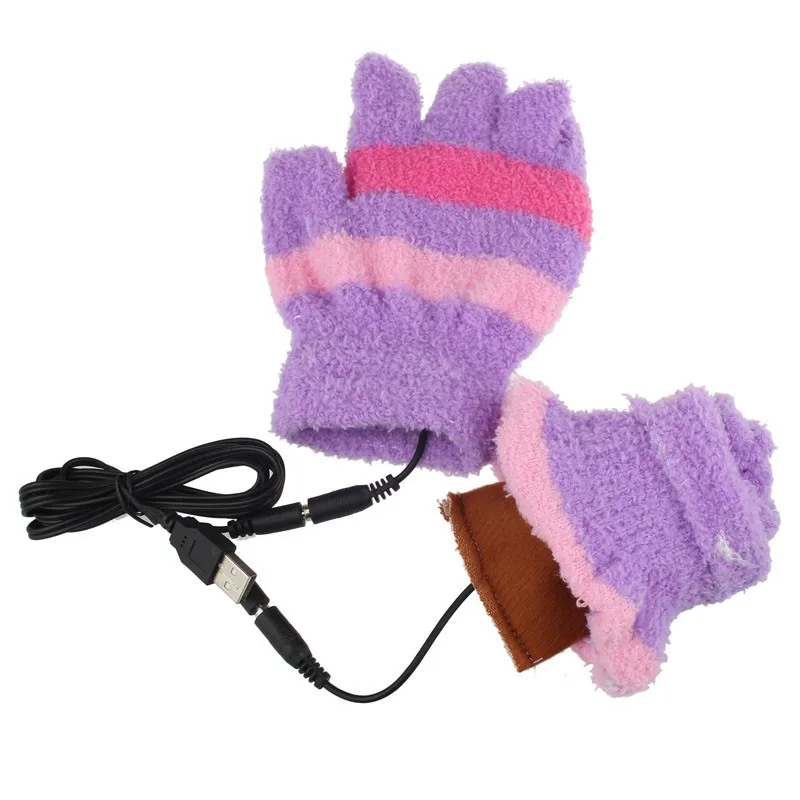 5 В в USB Powered нагревательные перчатки с подогревом рукавица зима ручная грелка женские моющиеся теплые без пальцев полосатые USB