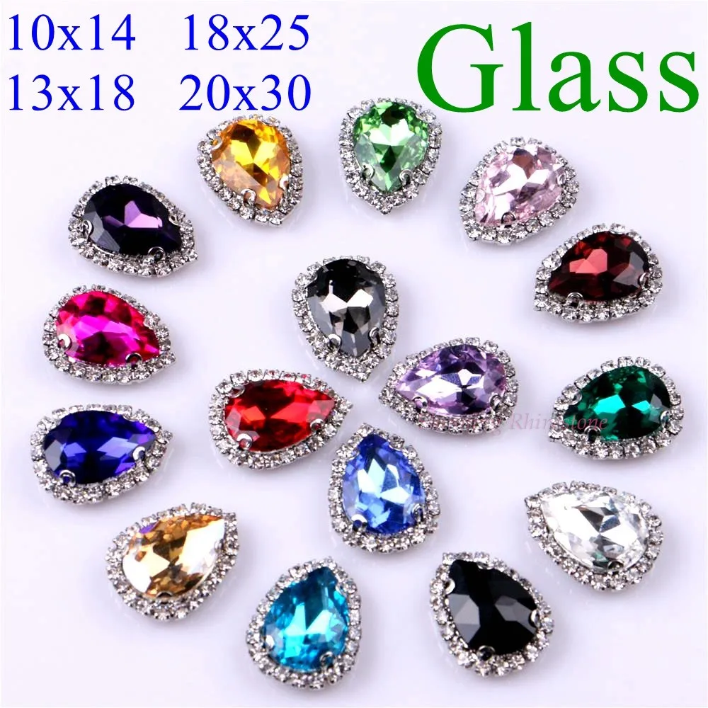 

Circled Rhinestone! Teardrop Shape Glass Rhinestones With Claw Sew On Crystal Stone Strass Diamond Metal Base Buckle 10 pcs/pack
