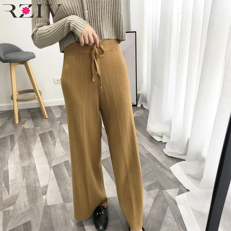 RZIV Autumn Women's Pants Casual Solid Color Loose Knit Wide Leg Pants