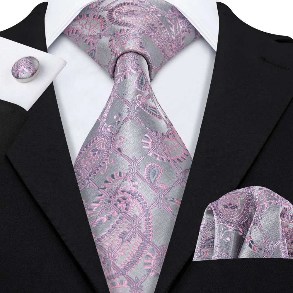 

New Classic Pink Paisley Suit Tie 100% Silk Men Tie For Wedding Business Barry.Wang Necktie Handkerchief Mens Dress Ties LS-5058