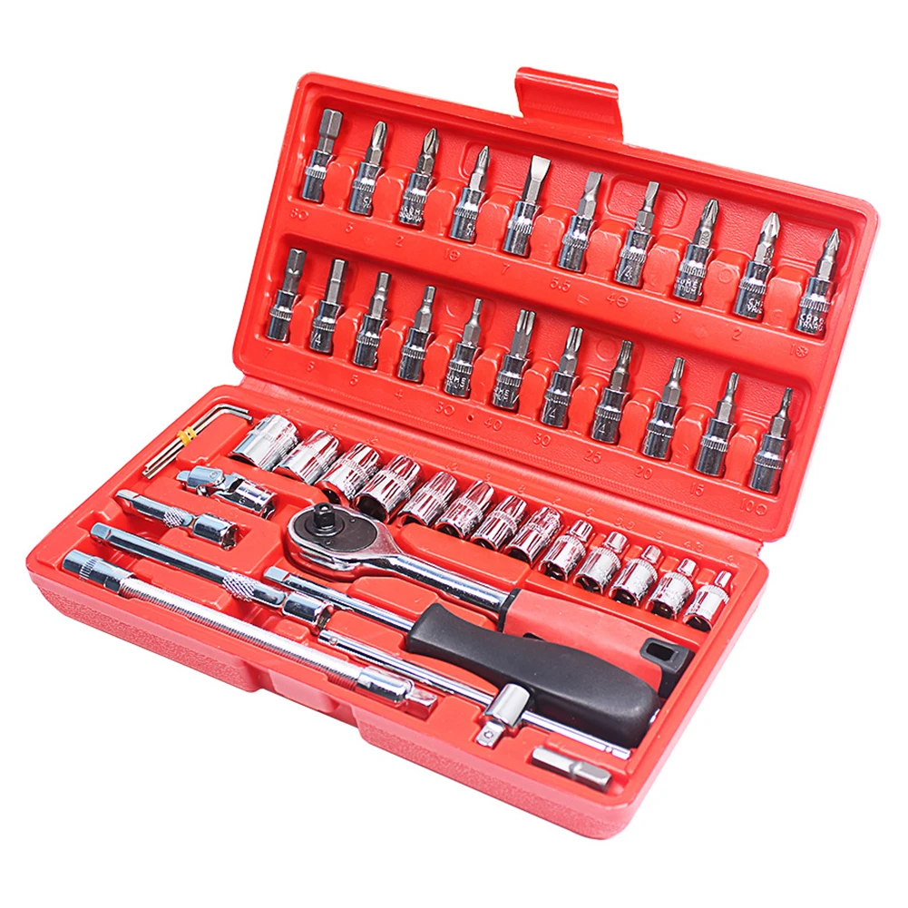 

46pcs Screwdriver Socket Batch Ratchet Pawl Durable Repair Garage Wrench Set With Case Tools Combination Car Practical Hand