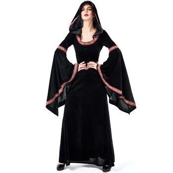 

Deluxe Gothic Witch Hooded Costume for Adult Women Death Cosplay Halloween Carnival Witch Cosplay for Women Role Fancy Dress