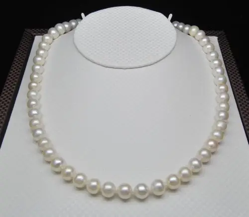 

noble women gift 17INCH GOLD CLASP HHUGE natural freshwater White 7.5-8MM AAAA quality pearl necklaceCZ Luxury Ms. girl