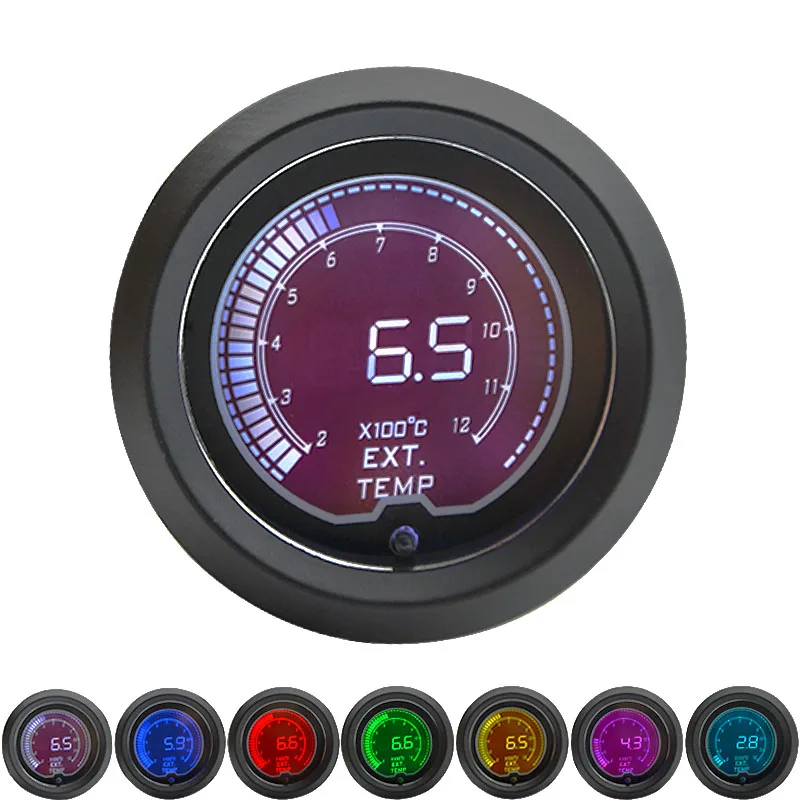 52mm Exhaust Gas Temp Gauge EGT Gauge LCD Digital 7 Color Display With Sensorin Exhaust