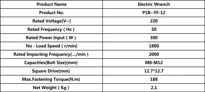 300 Вт Электрический гайковерт M8-M12 гайковерт 220-240 В/50 Гц P1B-FF-12 электрический гайковерт 1/2 дюймов разъем 12,7x12,7 мм