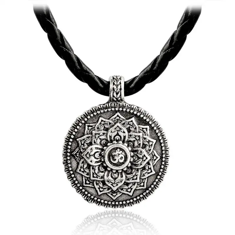 

JAVRICK Om Lotus Mandala Medallion Pendant Necklace Tibetan Buddhist Meditation Jewelry Exquisite Necklace