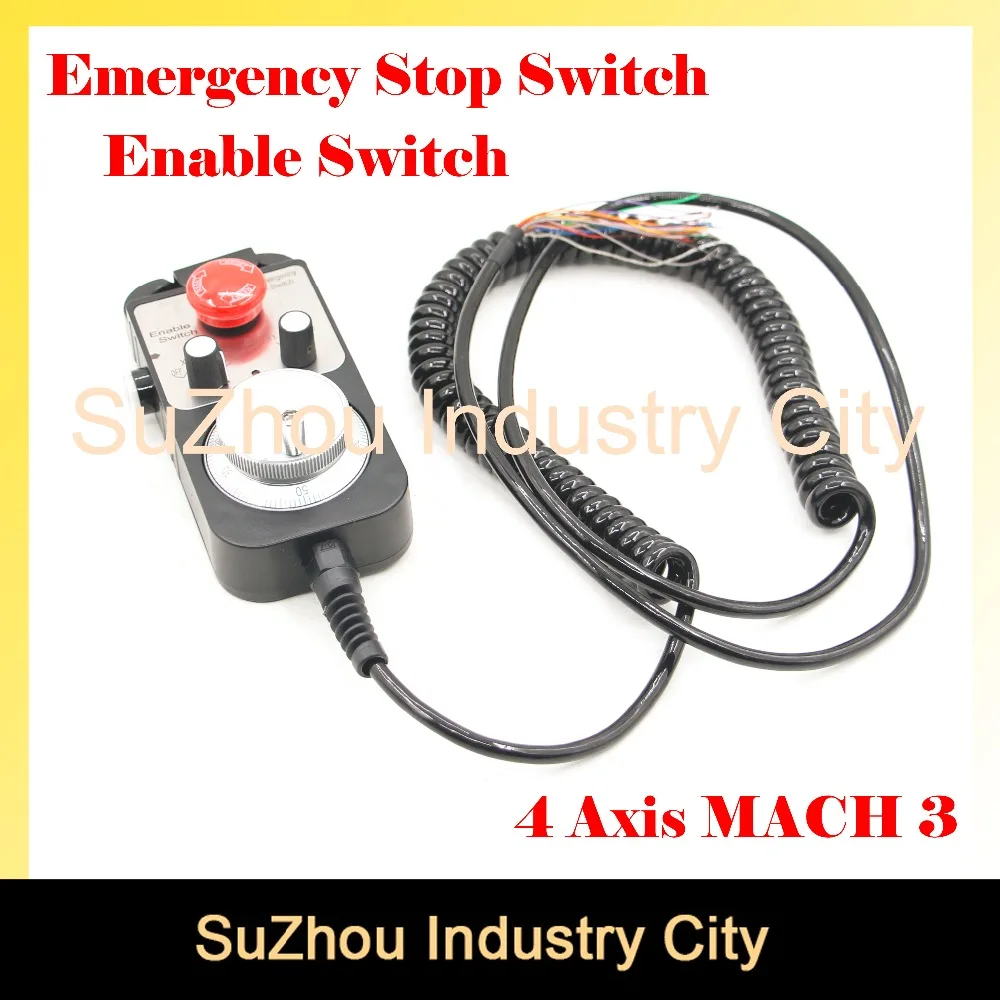 

Free shipping 4Axis MACH3 100 pulse 12v MPG handwheel with emergency switch, Electronic handwheel 4 Axis MPG Pendant Handwheel