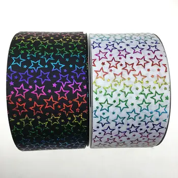 

Hot sale 100 yards /roll 3 "75mm hologram rainbow Star printed grosgrain ribbon