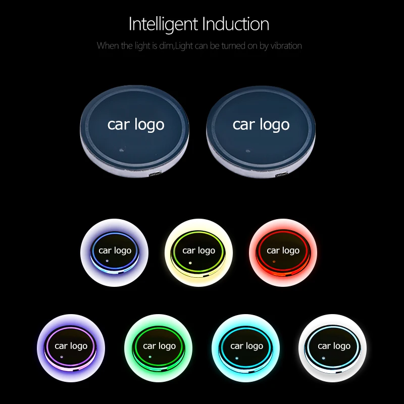 

2X LED Car Logo Cup Holder Light For Volvo S40 S60 S80 XC60 XC90 XC70 Renault Megane 2 3 Logan Citroen Auto luminous Coaster Mat