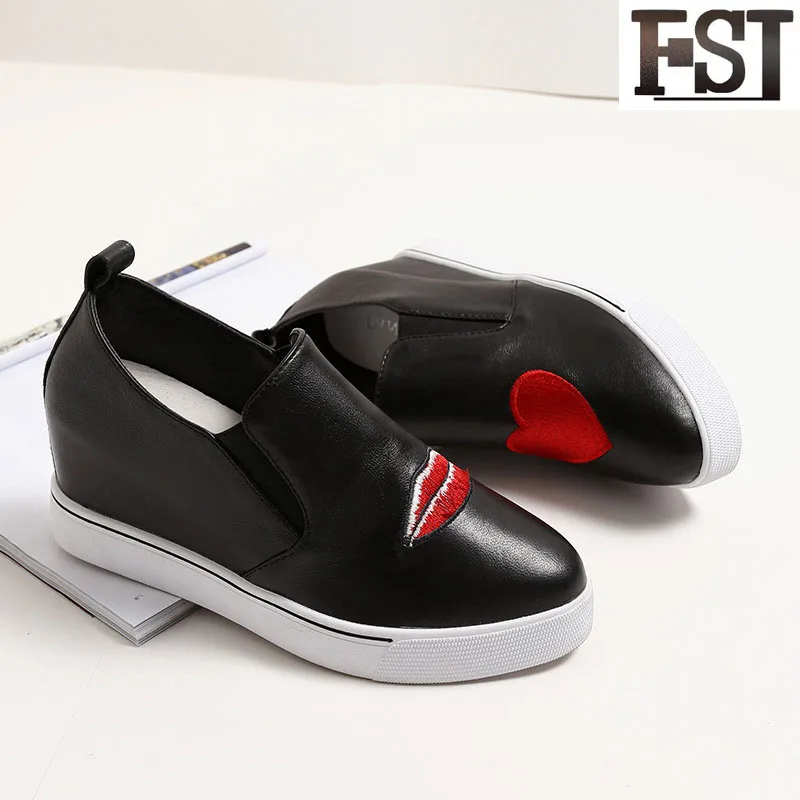 

FSJ Genuine Leather 2019 Girls Cow Leather Heart-Shaped Pointed Toe Slip-On Synthetic Spring/Autumn Increase Within 5cm Loafers