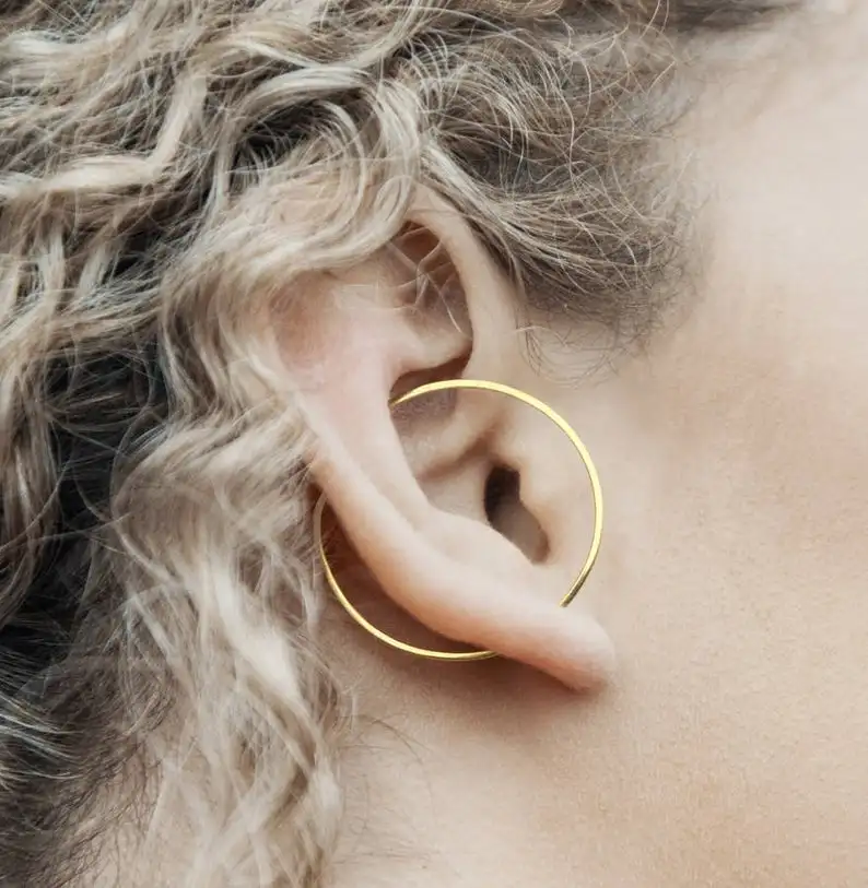 

925 Sterling Silver Modern Gold Geometric Hoop Earring Circle Ear Jacket Cuff Crawler Earring Unusual Mothers Day Gift